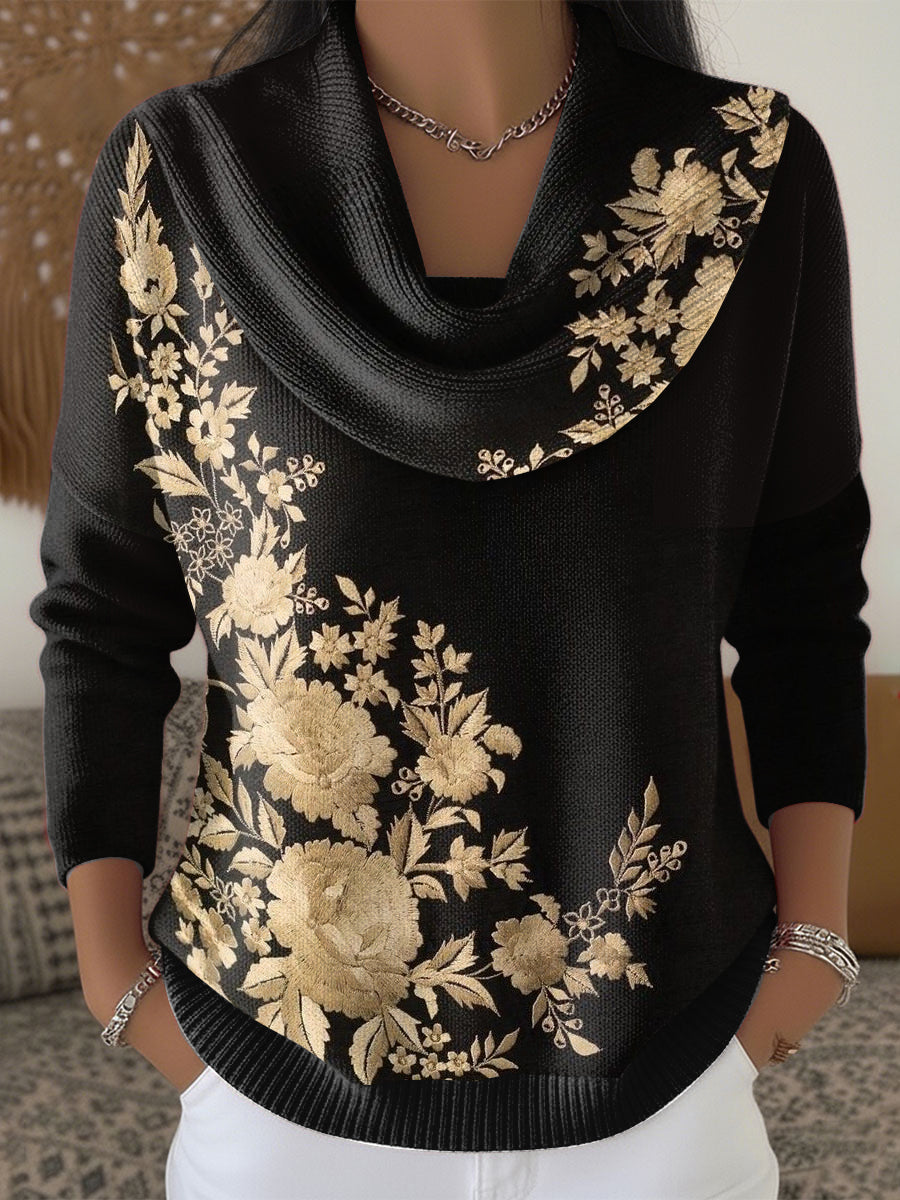 Women's Black Floral Sweater