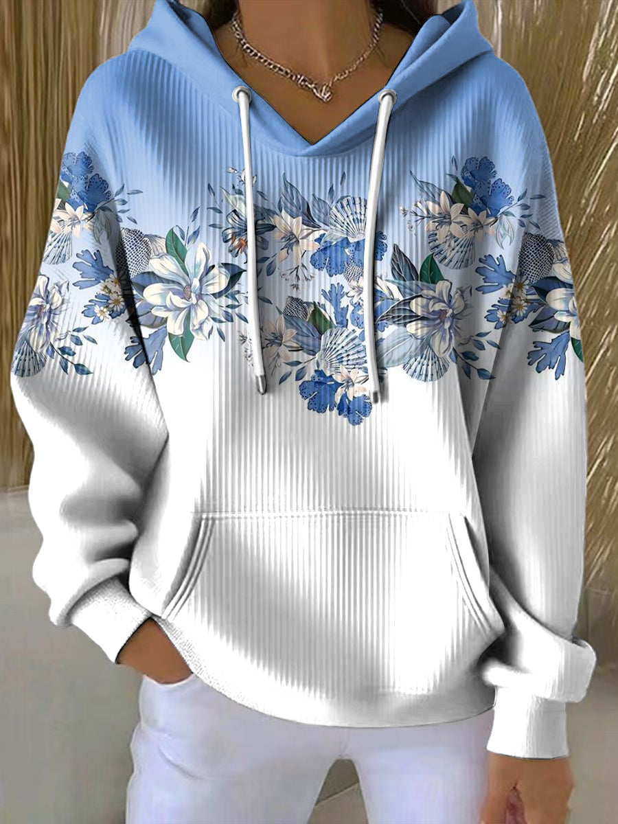 Women's Vintage Gradient Floral Casual Hooded Sweatshirt