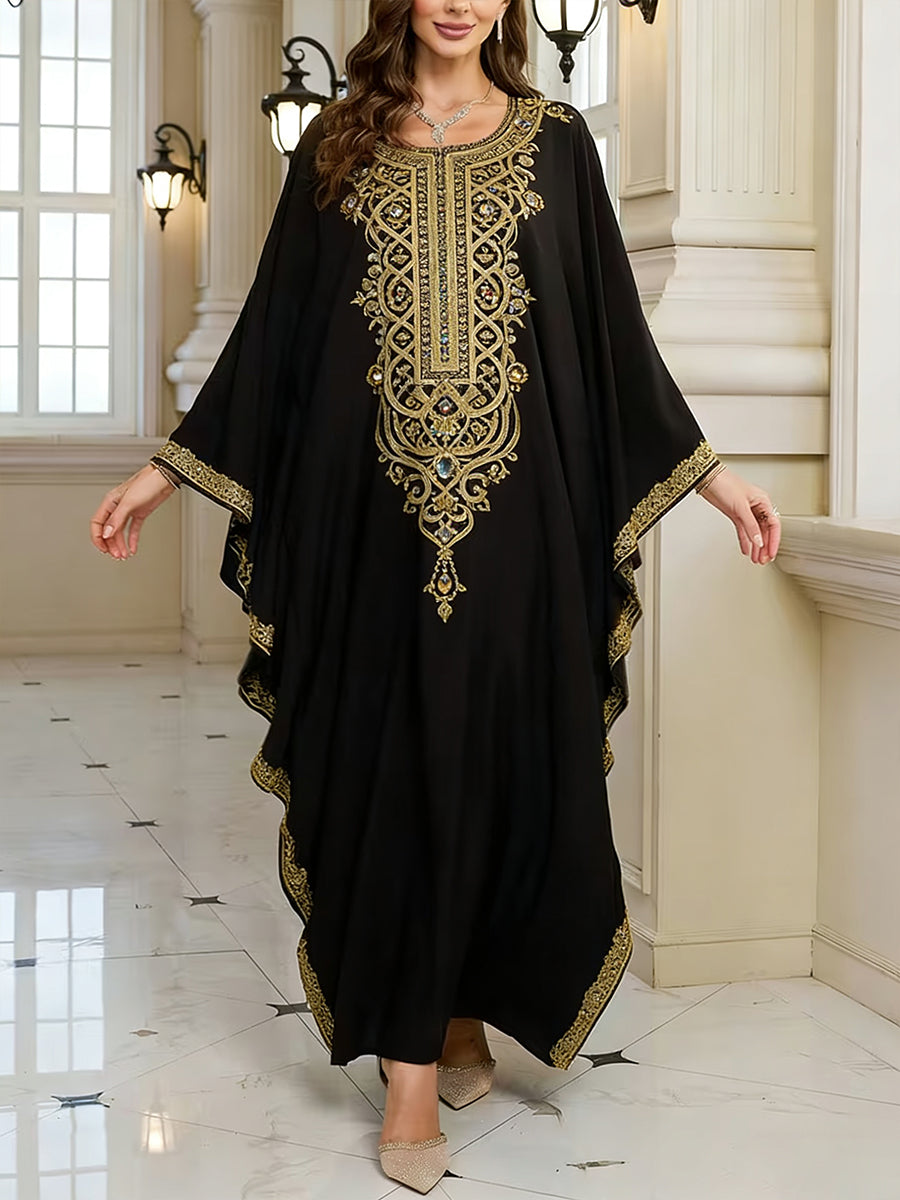 Women's Elegant Artistic Pattern Casual Loose Batwing Sleeve Long Plus Size Dress