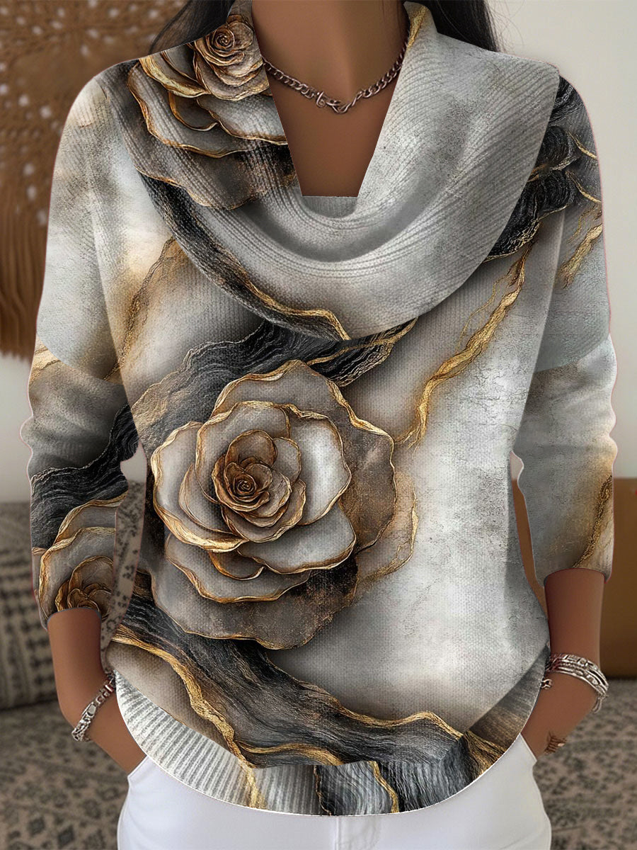 Women's Casual Sweater in Deep Grey Floral Design