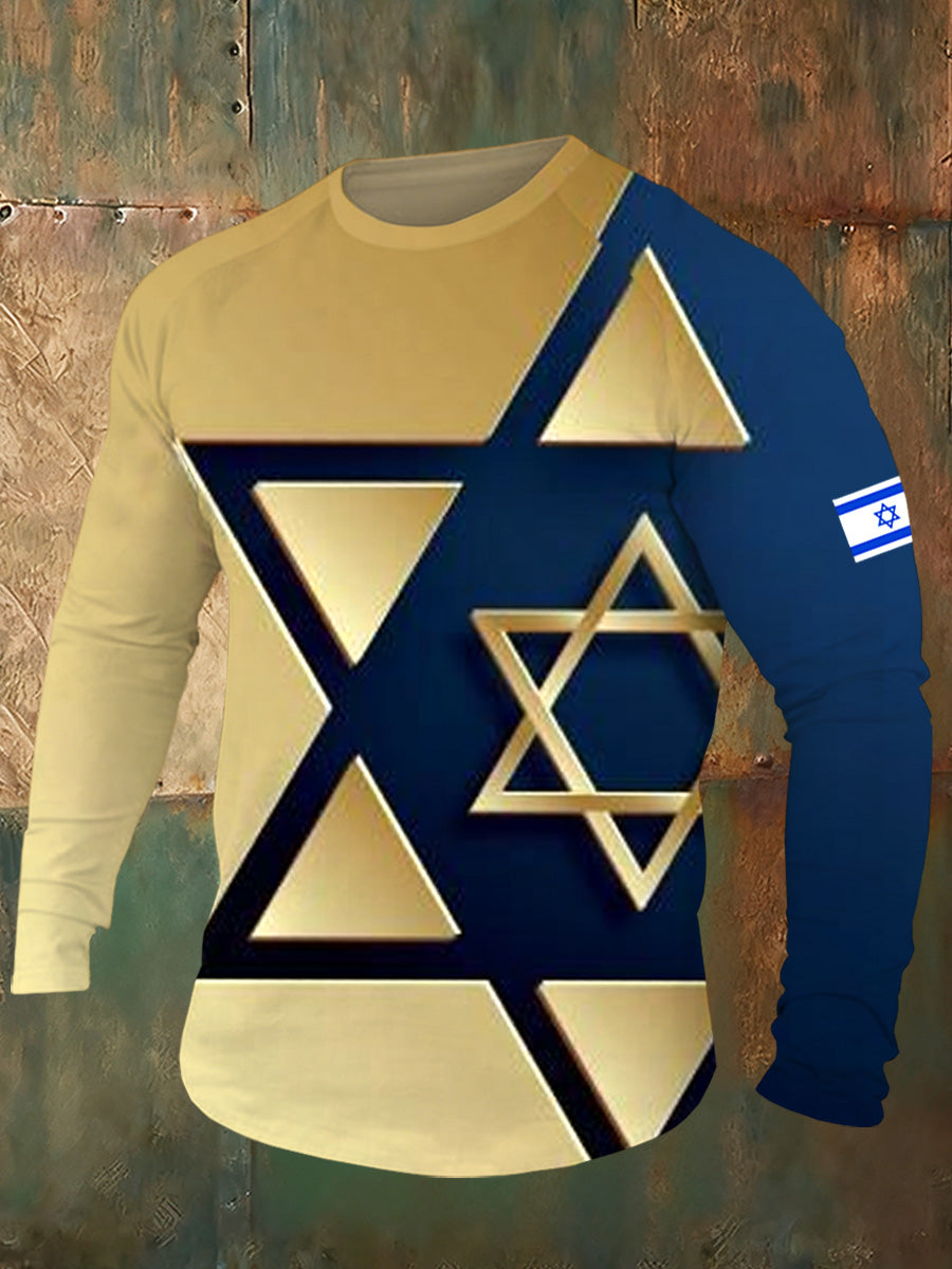 Men's Israeli Flag Print Casual T-Shirt