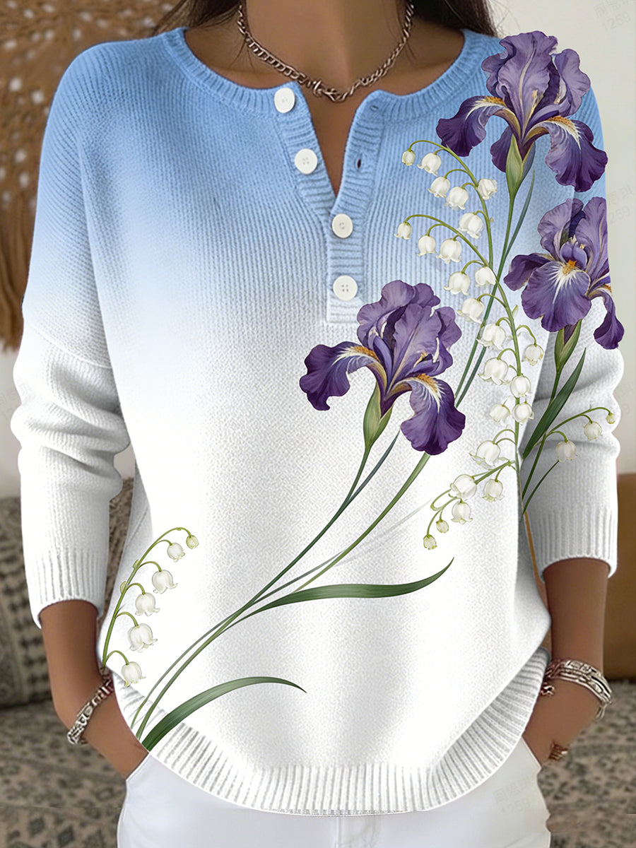 Women's Retro Floral Print Comfortable Knit Top