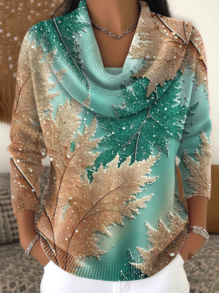 Women's Green Floral Glitter Imitation Sweater