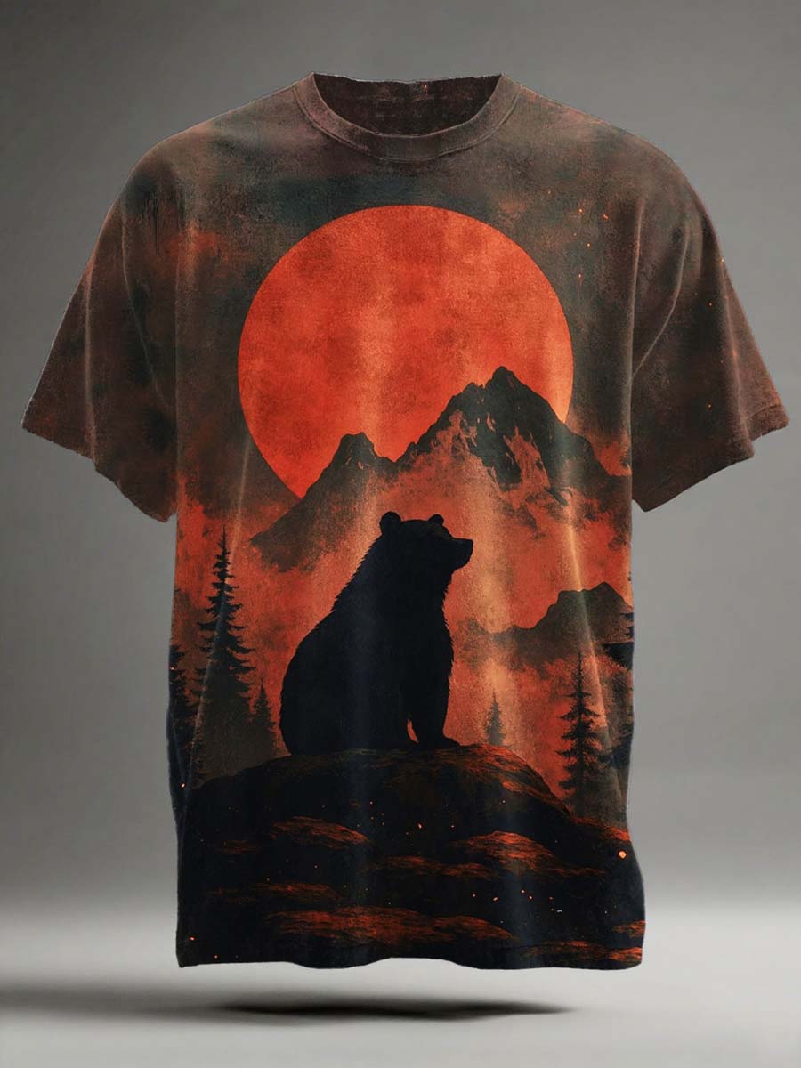 Abstract Sun Bear Print Casual Short-Sleeve T-Shirt