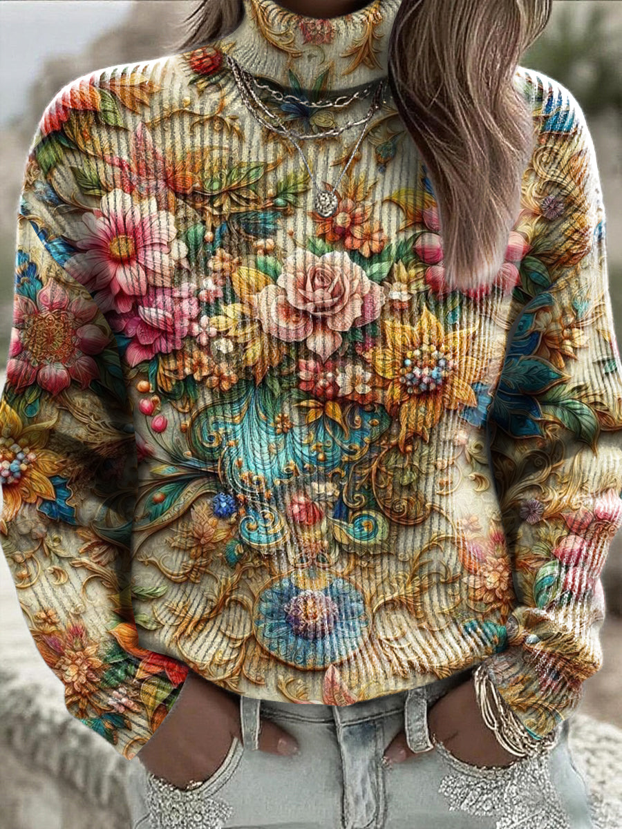 Women's Floral AutumnWinter Turtleneck Sweater