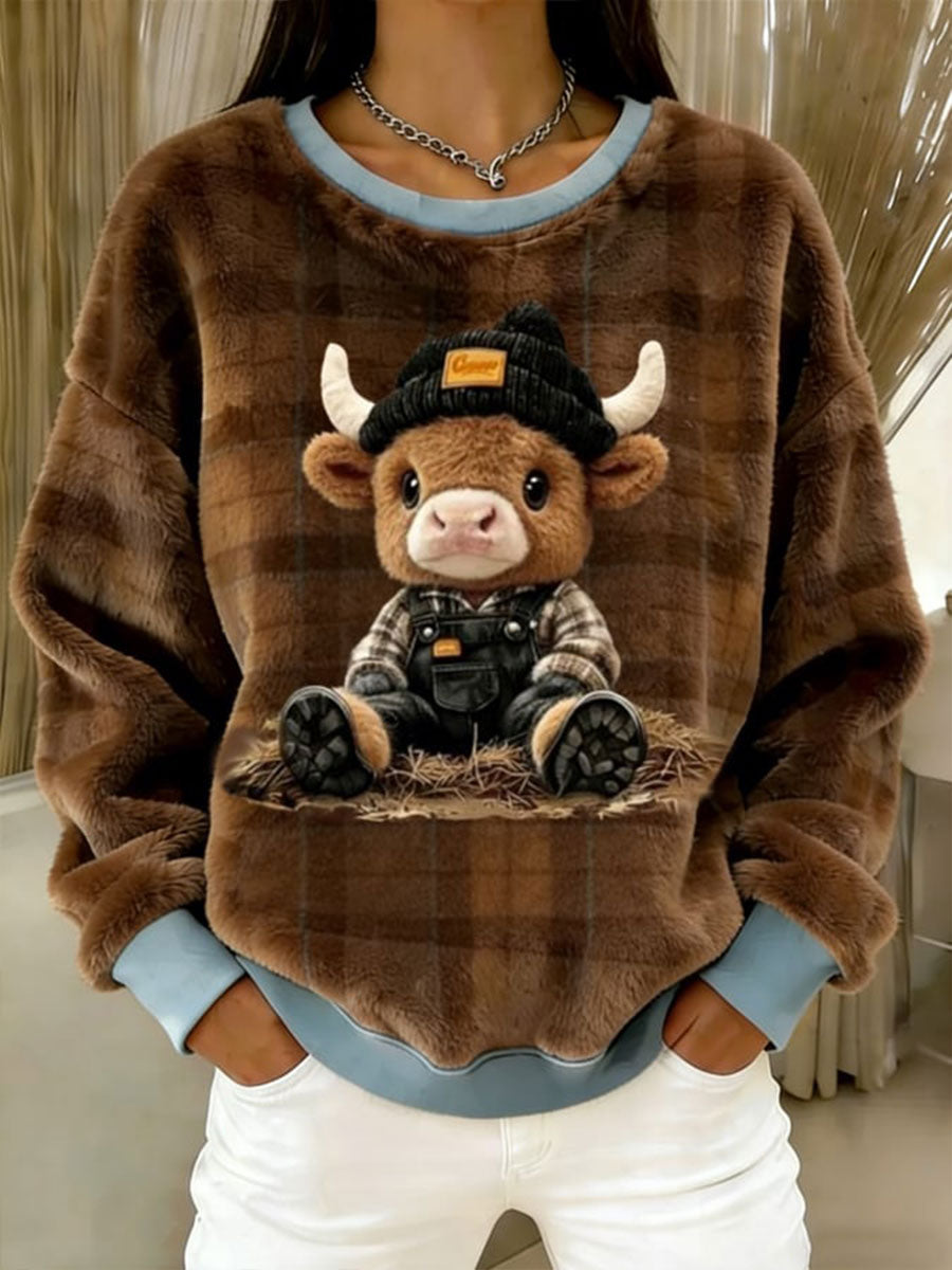 Women's Winter Highland Cow Flannel Hoodie