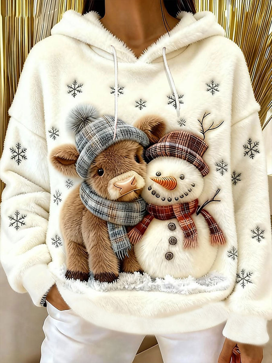 Winter Highland Cow Snowman Print Flannel Sweatshirt
