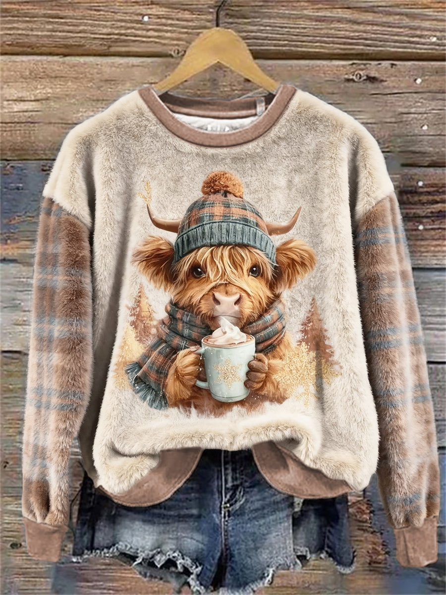 Women's Cute Cow Art Flannel Top