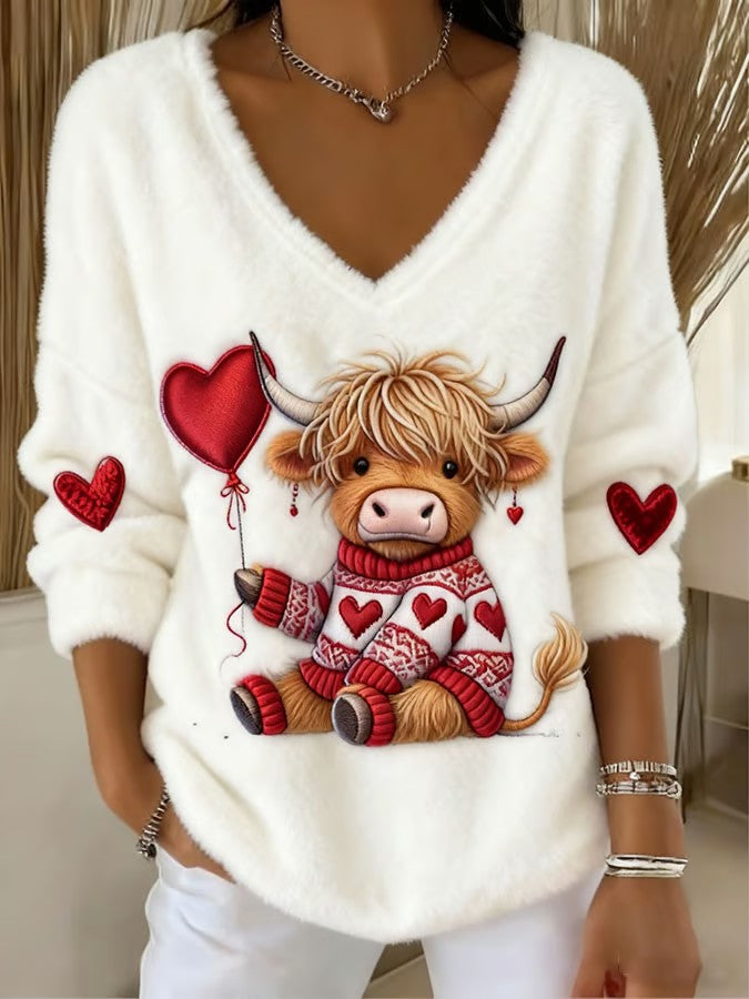 Women's Animal Highland Cow Art Print Flannel Sweatshirt