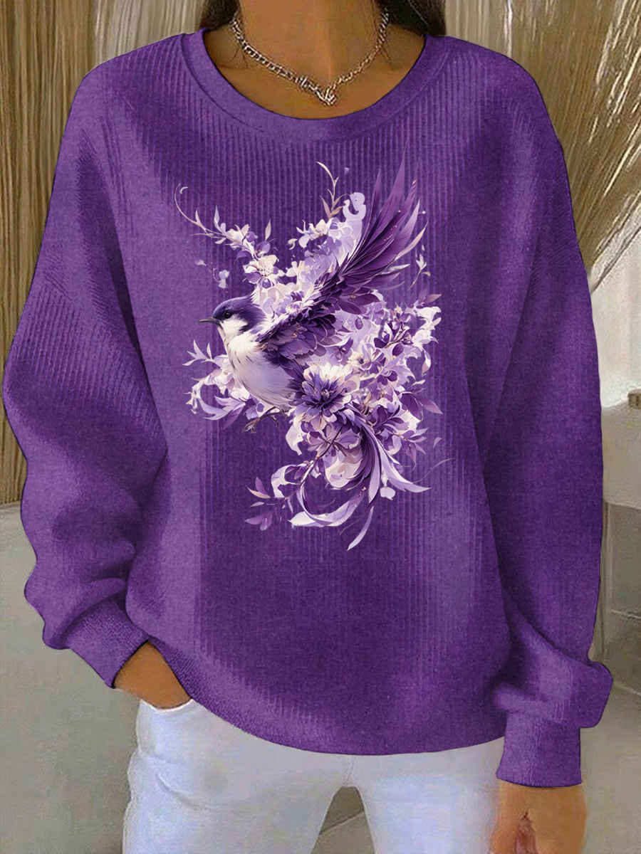 Women's Purple Flora Art Print Casual Sweatshirt