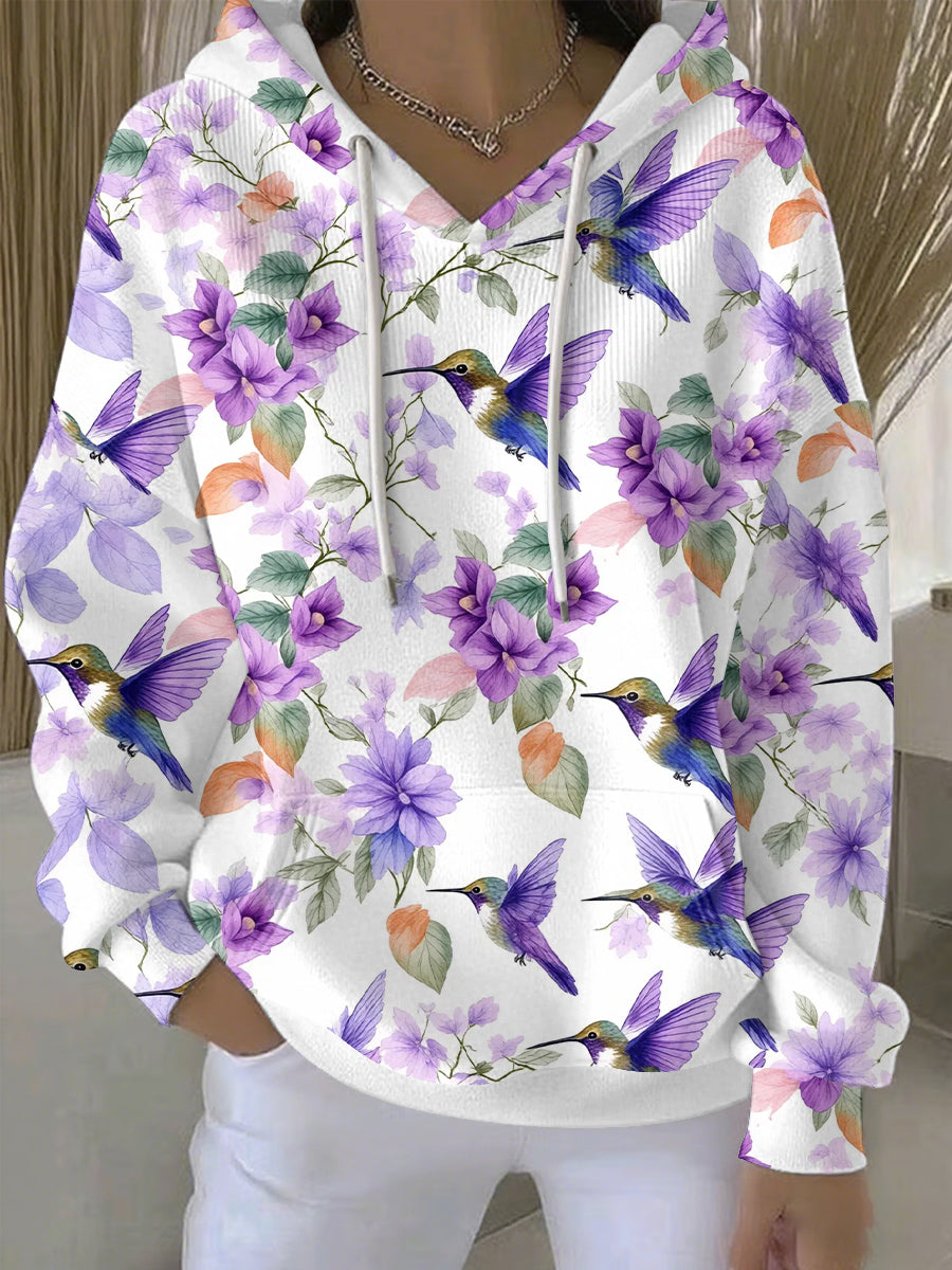 Women's Purple Flora Art Print Casual Hoodie