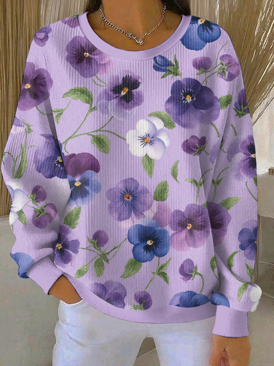 Women's Purple Flora Art Print Casual Sweatshirt