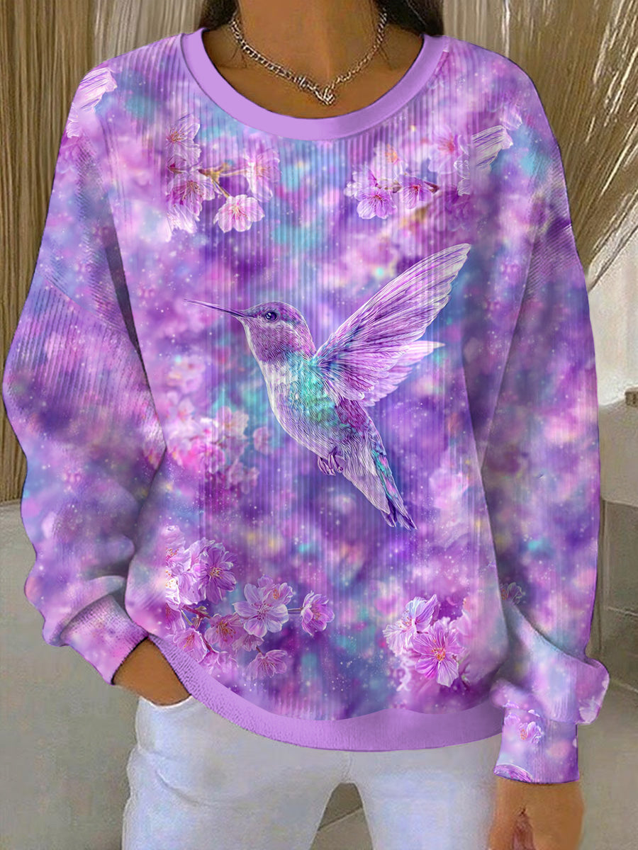 Women's Purple Flora Art Print Casual Sweatshirt