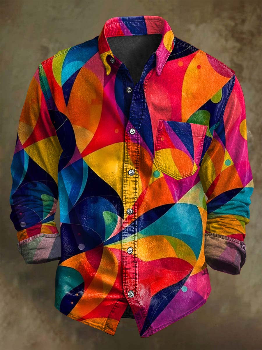 Abstract Colorful Geometric Print Casual Long-Sleeve Shirt