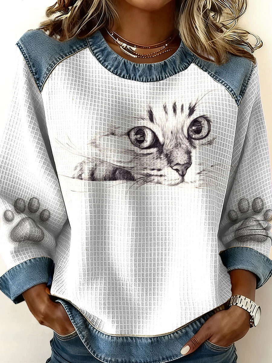 Women's Cat Art Print Casual Top