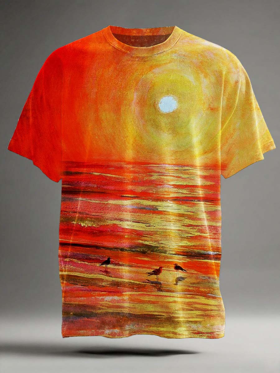Beach Sunset Print Casual Short-Sleeve T-Shirt