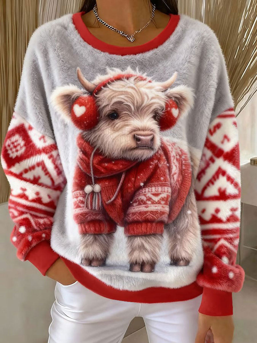 Women's Animal Highland Cow Art Print Flannel Sweatshirt