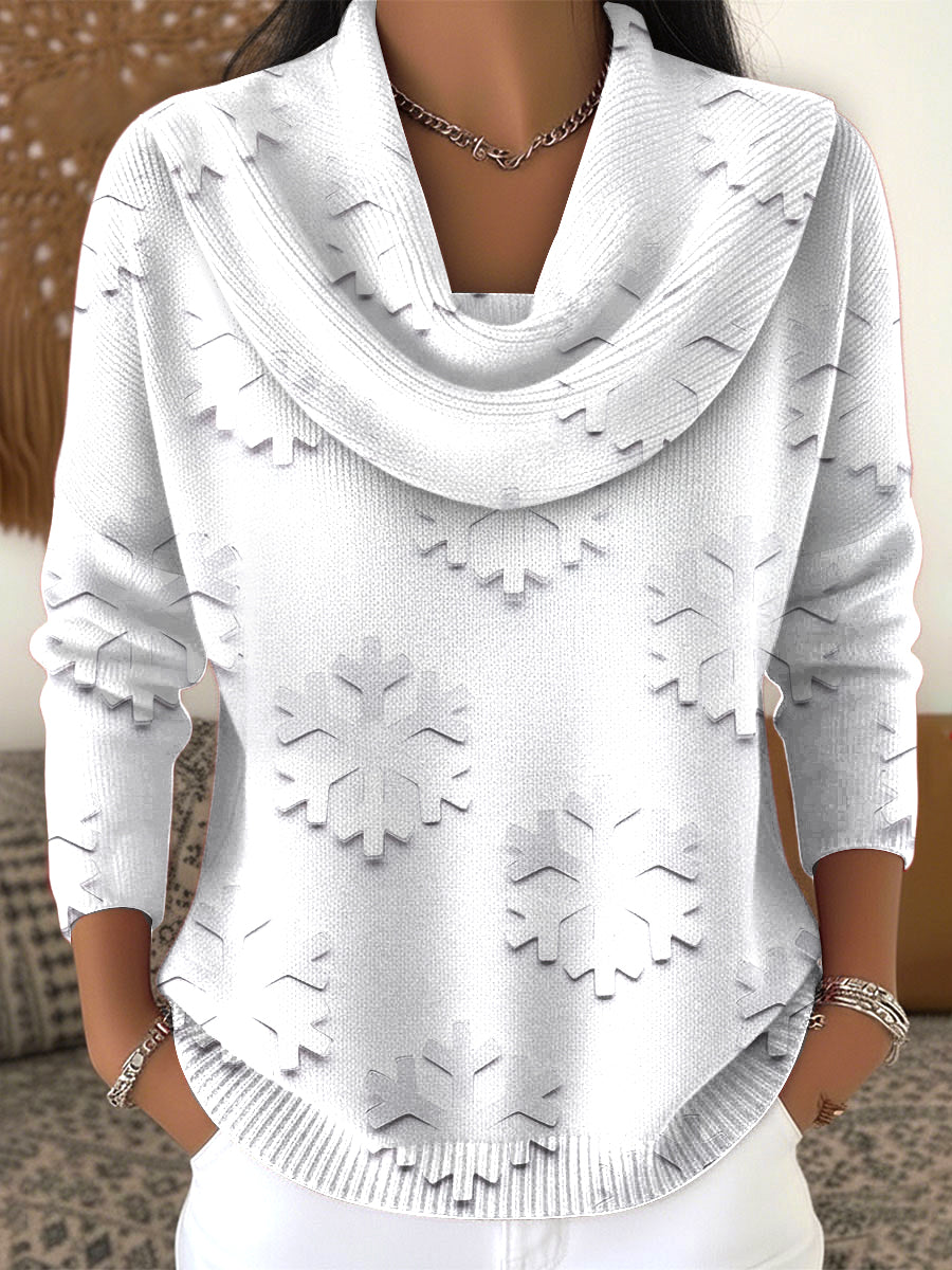 Women's White Snowflake 3D-Printed AutumnWinter Top