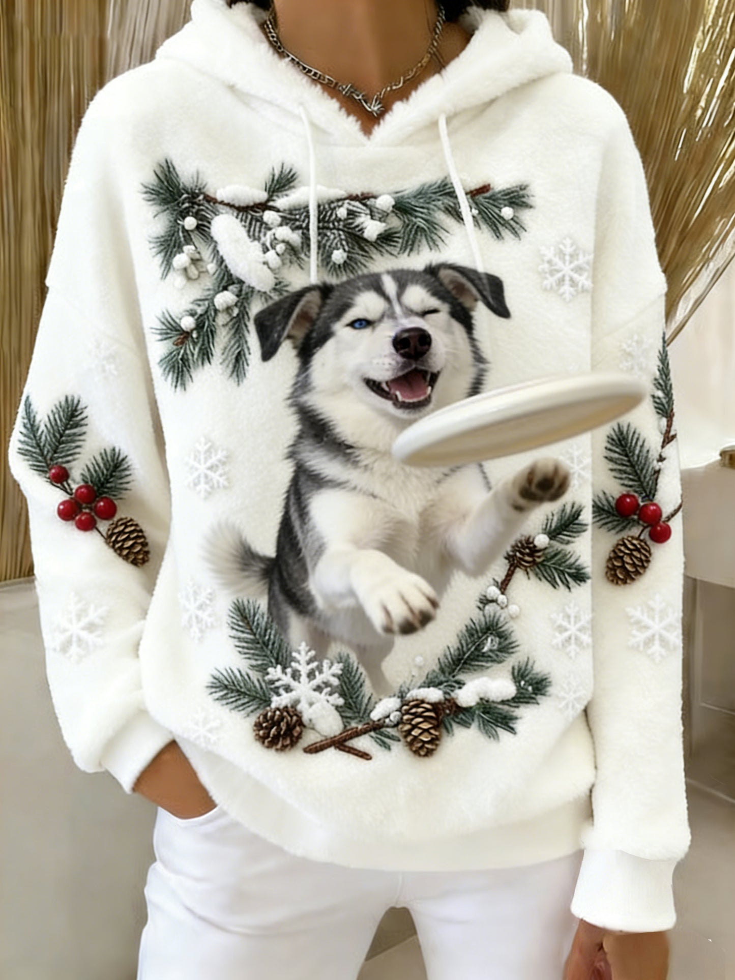 Women's Retro Animal Art Print Comfortable Flannel Hooded Sweatshirt