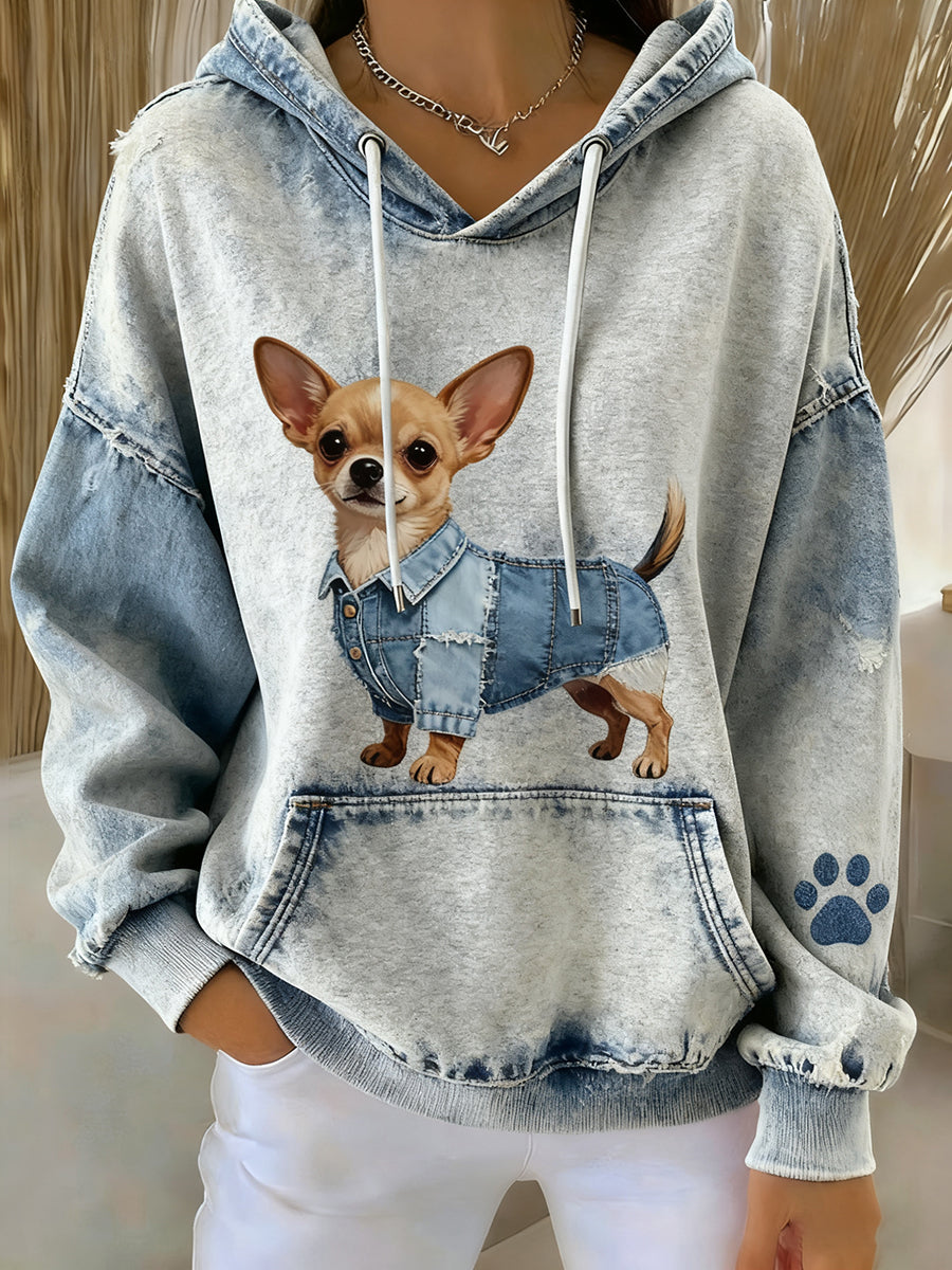 Women's Retro Animal Art Print Casual Hooded Sweatshirt