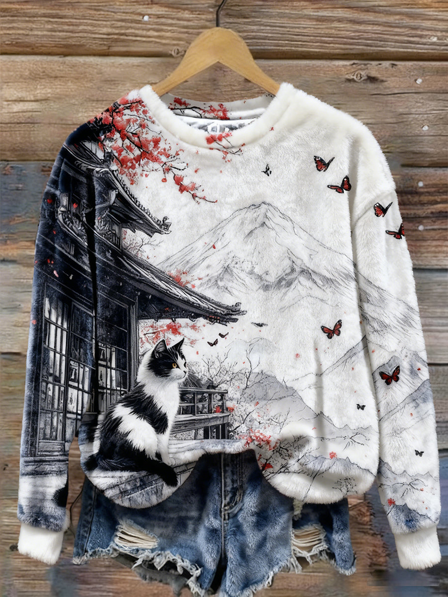 Women's Cat Print Casual Sweatshirt