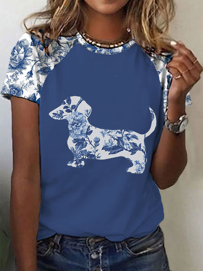 Women's Dachshund Floral Print T-Shirt