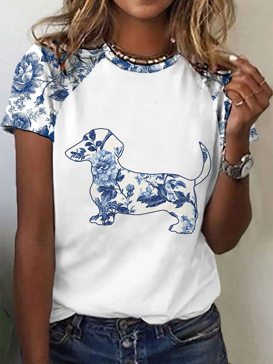 Women's Dachshund Floral Print T-Shirt