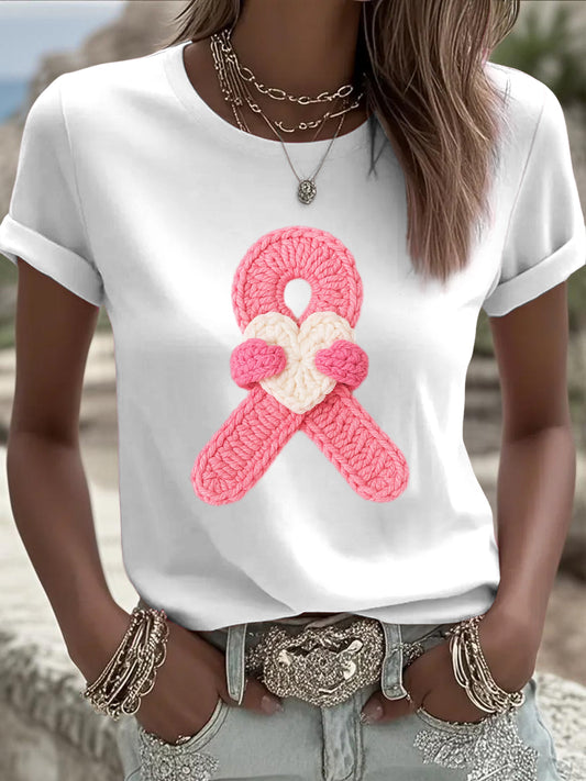 Women's Vintage Breast Cancer Ribbon Casual T-Shirt
