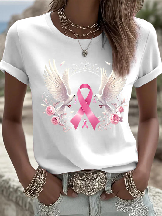 Women's Vintage White Dove Ribbon Casual T-Shirt