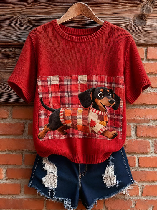 Women's Artistic Animal Print Comfortable Knit Short Sleeve Top