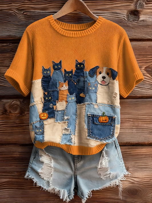 Women's Artistic Animal Print Comfortable Knit Short Sleeve Top