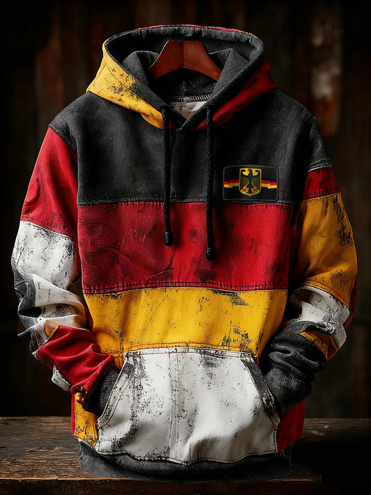 Men's Deutschland Art Print Oversized Drop-Shoulder Hoodie with Pocket