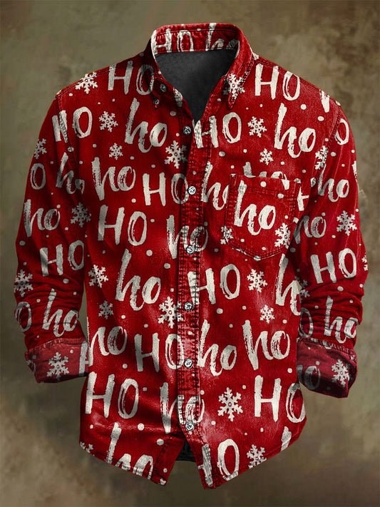 Abstract Christmas Letter Snowflake Print Casual Long-Sleeve Shirt