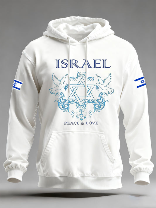 Men's Israeli Flag Print Comfortable Hooded Sweatshirt