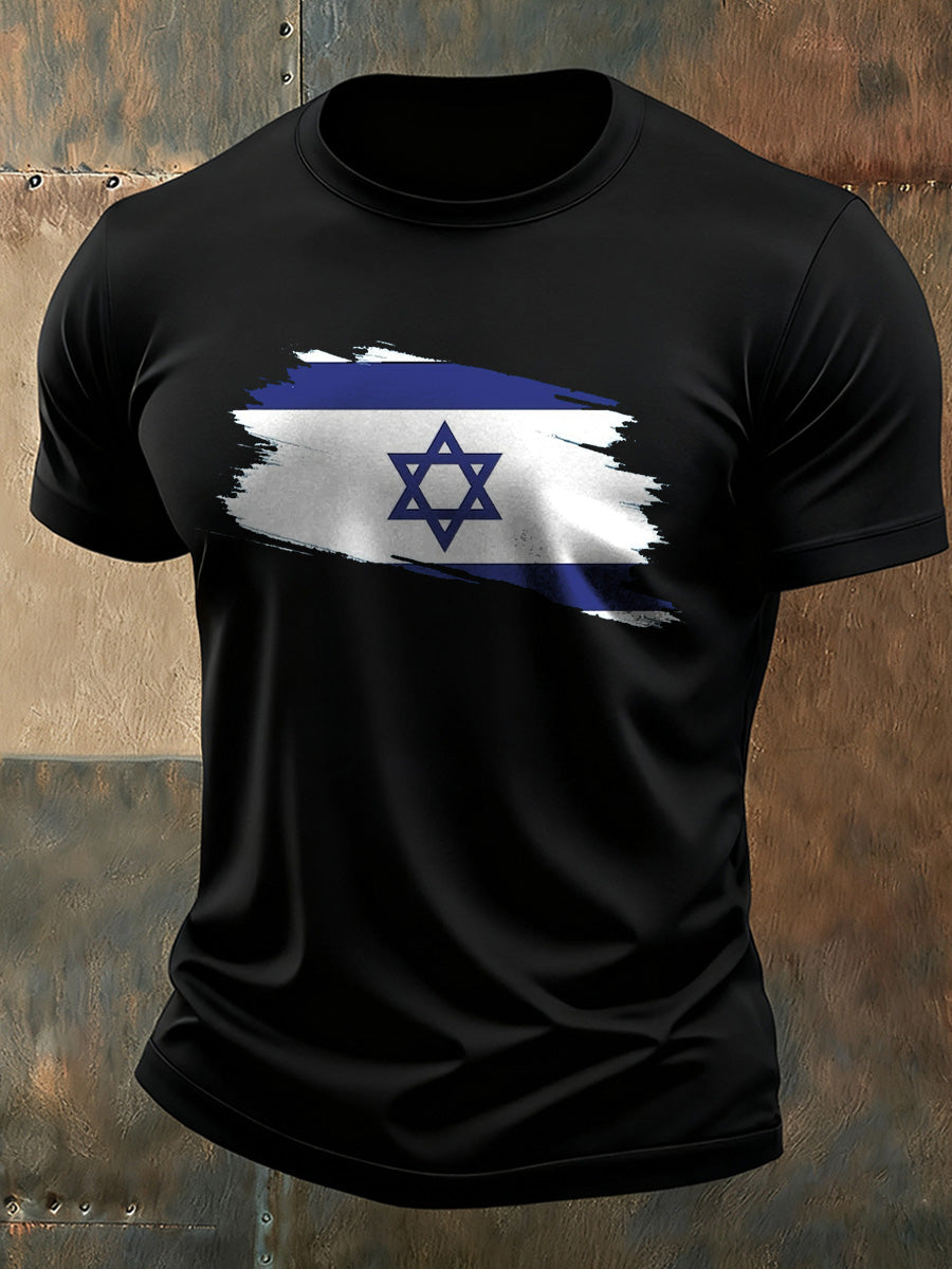 Men's Israeli Flag Print Casual Comfort T-Shirt