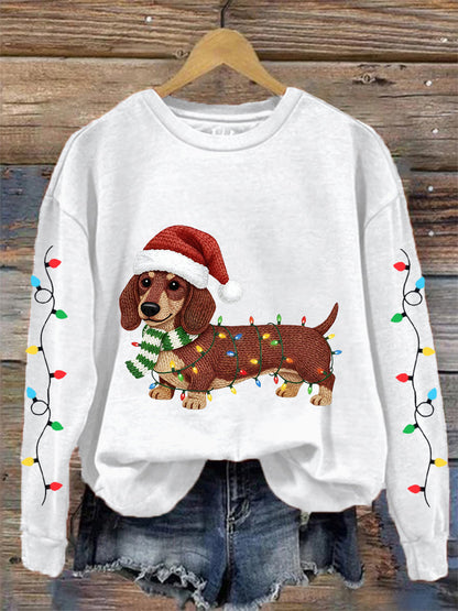 Women's Christmas Lights Dachshund Print Casual Sweatshirt
