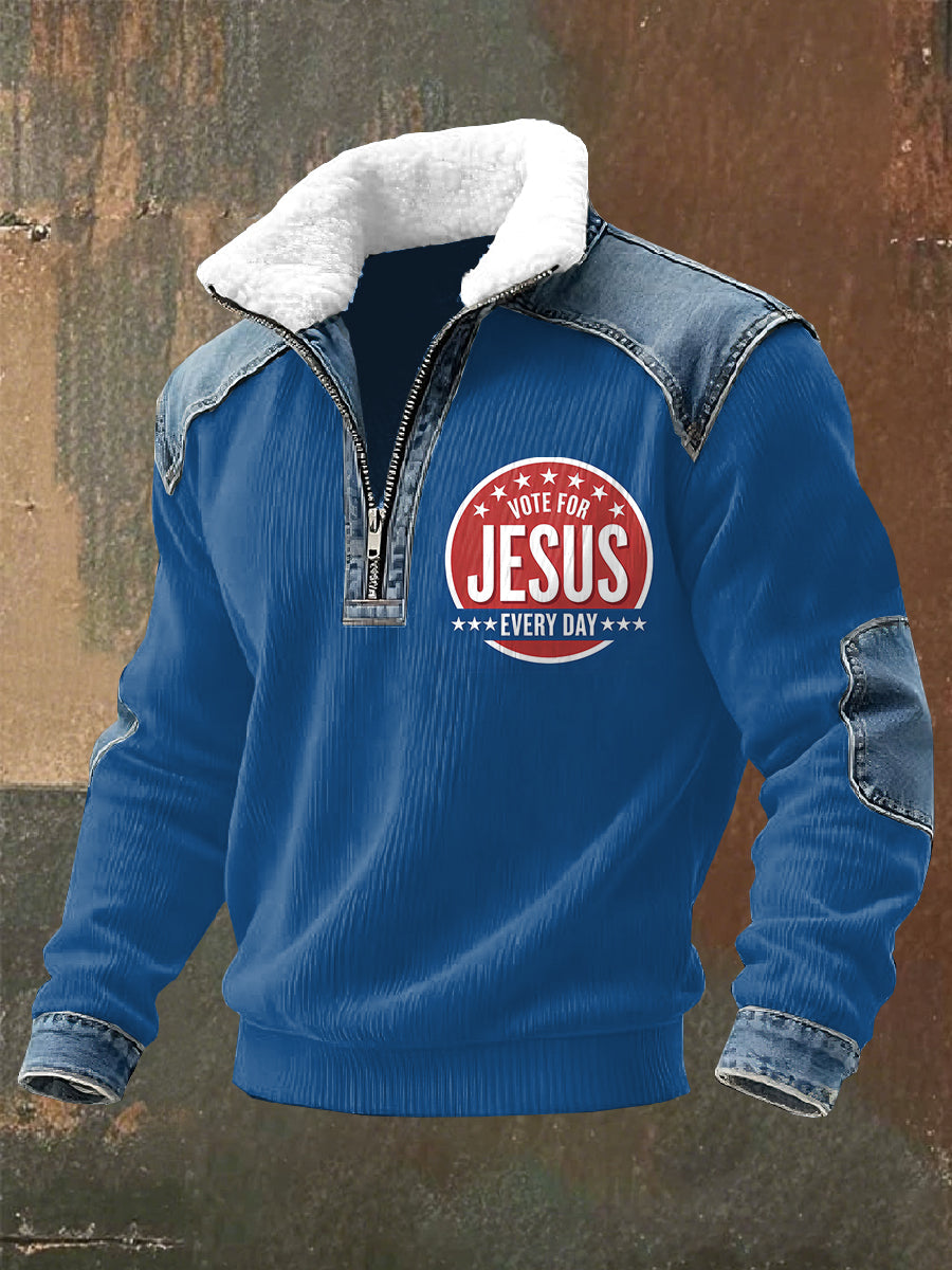 Retro Jesus Print Casual Hooded Sweatshirt