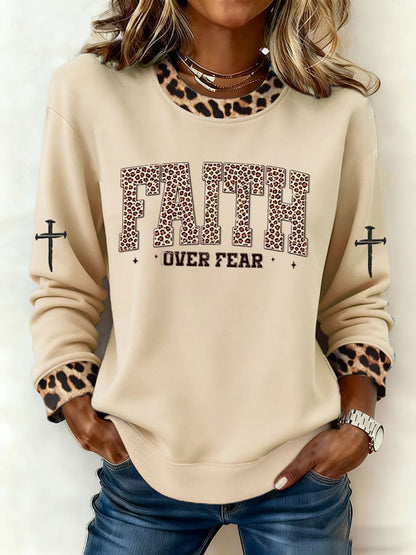 Women's Faith Over Fear Print Casual Sweatshirt
