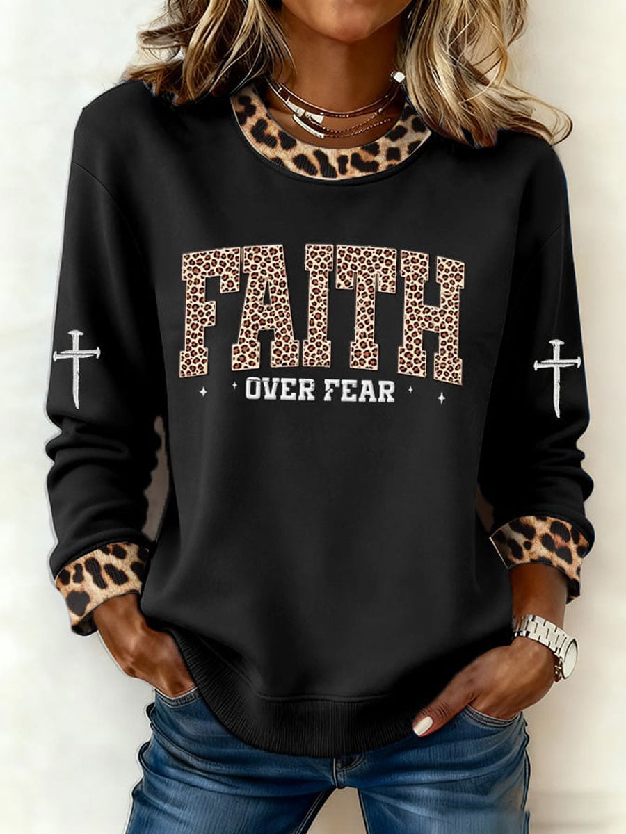 Women's Faith Over Fear Print Casual Sweatshirt