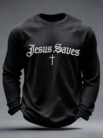 Men's Jesus Saves Waffle Print Casual T-Shirt