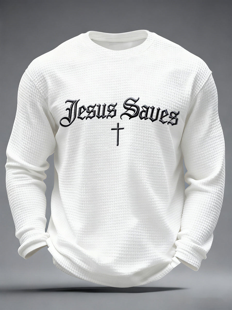 Men's Jesus Saves Waffle Print Casual T-Shirt