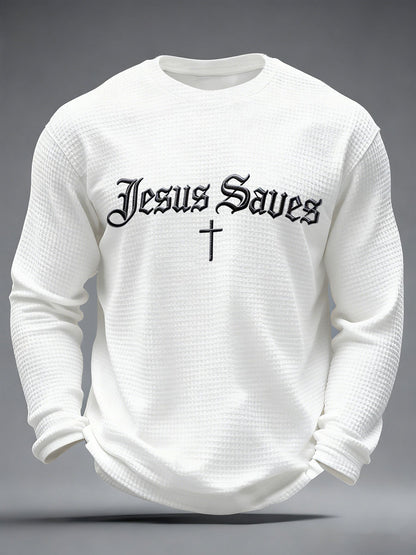 Men's Jesus Saves Waffle Print Casual T-Shirt