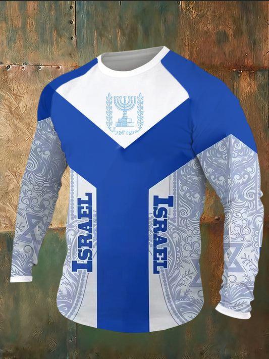 Men's Israel Print Long Sleeve T-Shirt