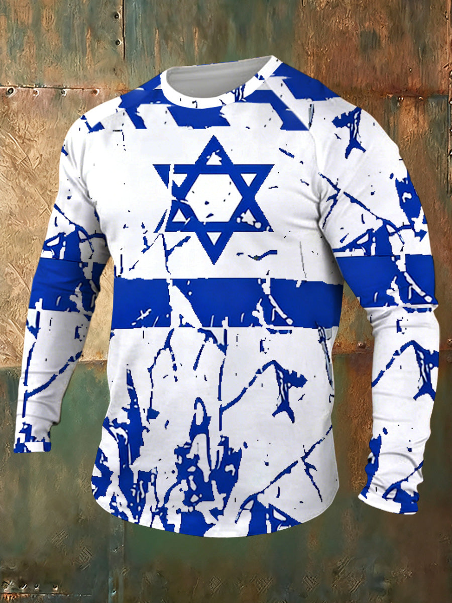 Men's Israel Print Long Sleeve T-Shirt