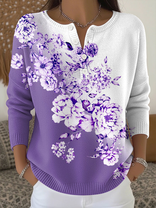 Women's Plants Flowers Print Knit Top