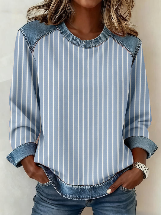 Women's Striped Pattern Patchwork Art Sweatshirt