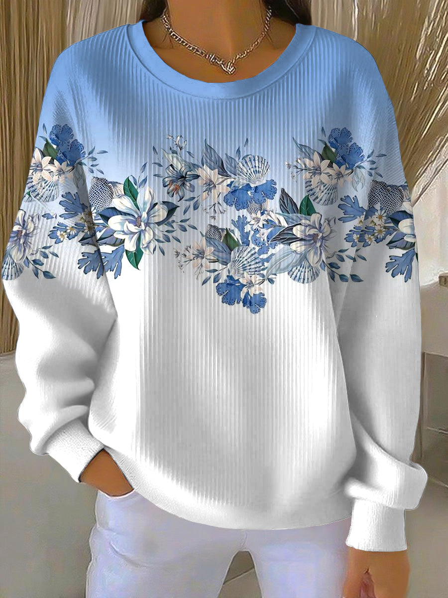 Women's Vintage Gradient Floral Casual Crewneck Pullover
