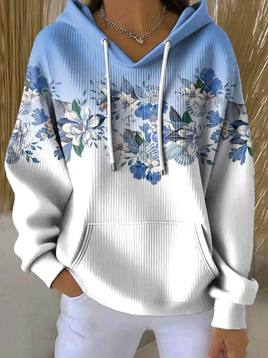 Women's Vintage Gradient Floral Casual Hooded Sweatshirt