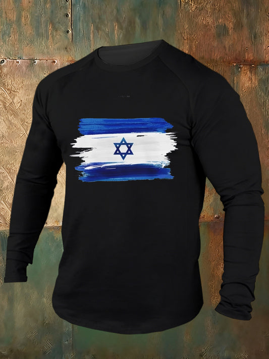 Men's Israeli Raglan Sleeve Art Print Comfortable T-Shirt
