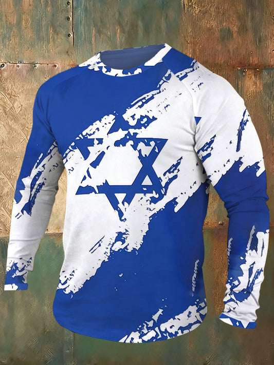 Men's Israeli Raglan Sleeve Art Print Comfortable T-Shirt